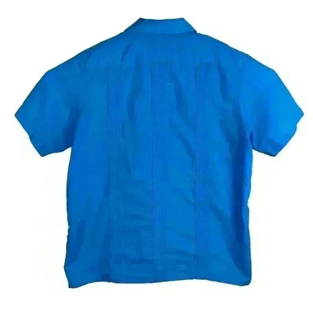The Genuine Haband‎ Guayabera Full Zip Cuban Cigar Bowling Shirt Turquoise Men’s - Picture 6 of 10